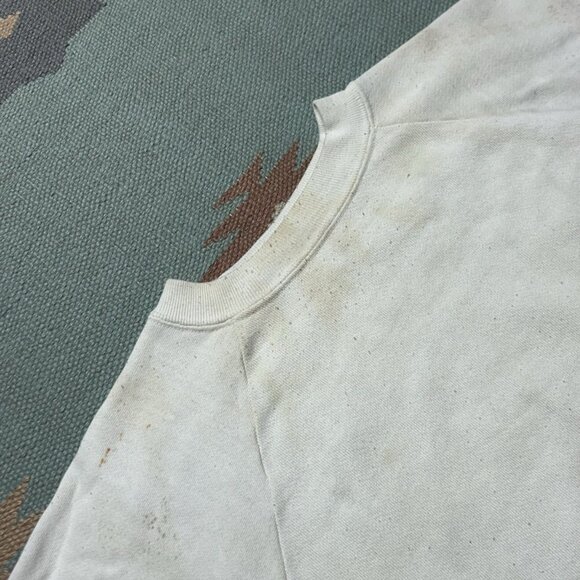 Vintage 70s 80s crewneck sweatshirt blank white stained grunge worn adult XL - Picture 5 of 12